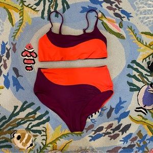 Athleta color block sports bikini medium